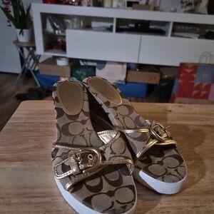 Coach Gold and Brown Wedges Size 8